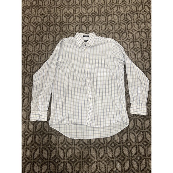Chaps Shirt Men 16–16.5 34/35 Classic White Plaid Button Down Long Sleeve Pocket - Picture 1 of 6